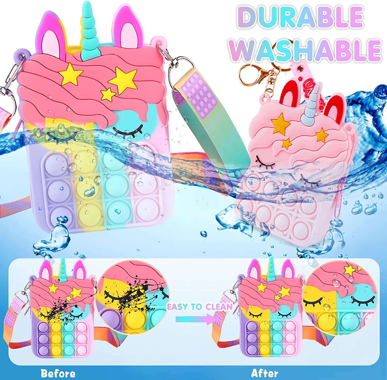 2 Pack Unicorns Gifts for Girls Toys Purse Wallet Pink Unicorn Crossbody Bag Kid Age 3 4 5 6 7 8 9 10 11 12 Years Old Birthday Valentines Gift Stocking Stuffers Christmas Little Pop Girl Stuff